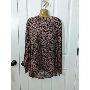 CUDDL DUDS Knit Shirt Long-sleeve Animal print High low Sz XL Brown